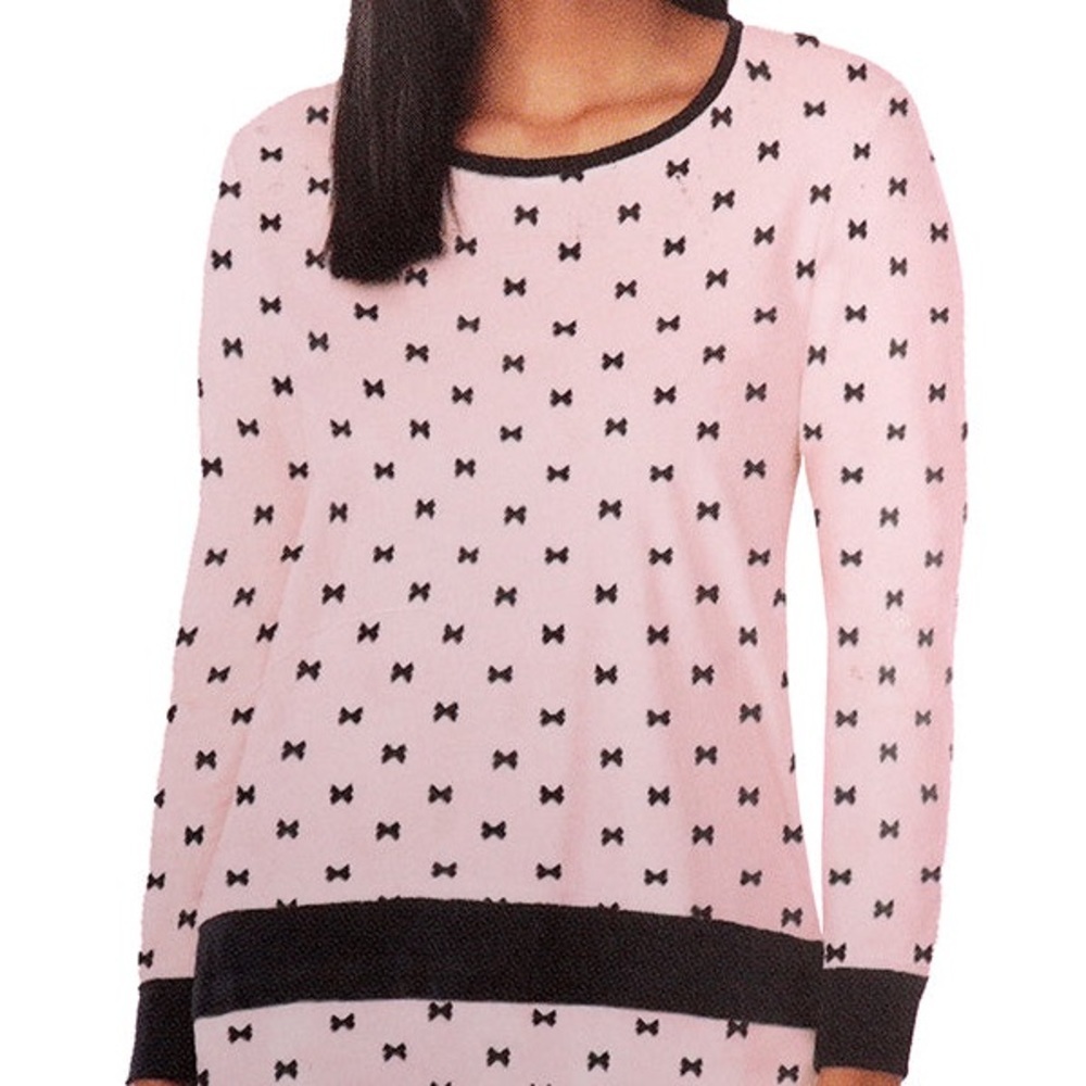 Kate Spade New York Bow Print Fleece Sweatshirt Top Size XXL Pink Black Pyjama